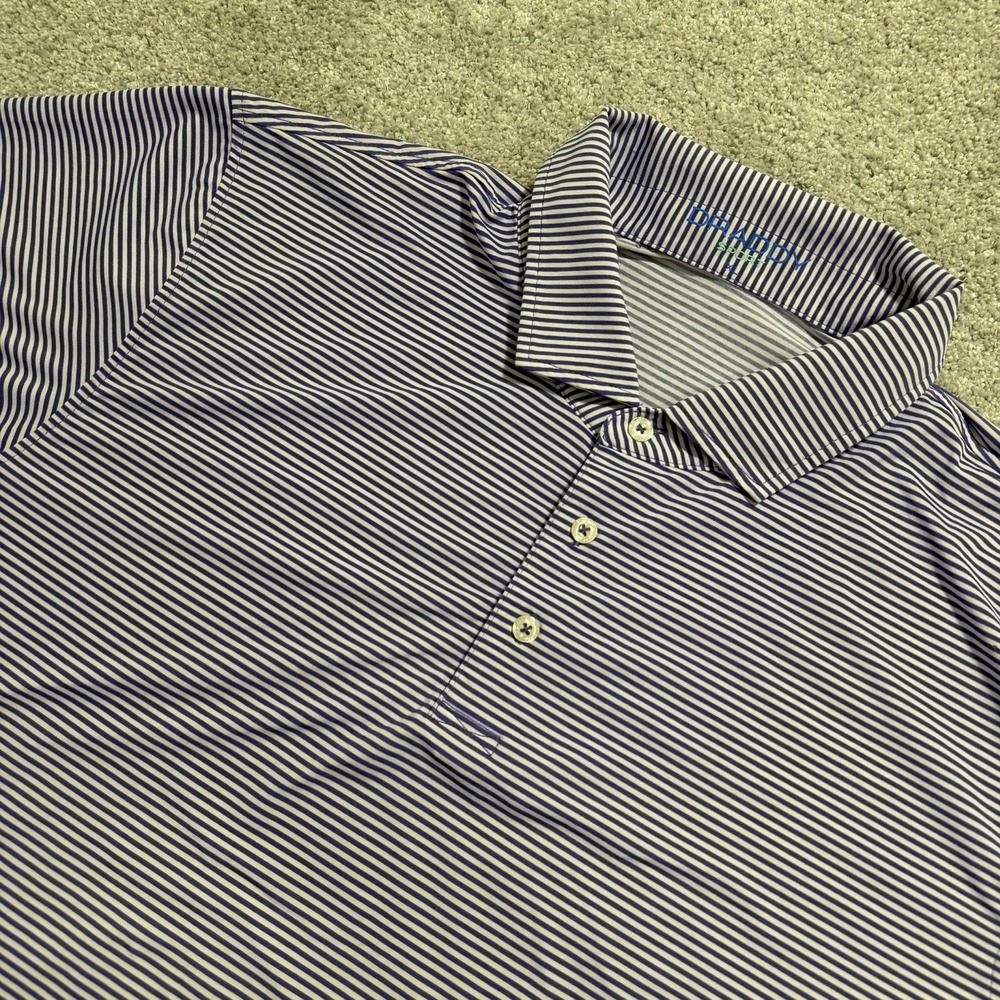 Draddy Sport Shirt Mens XL Purple White Striped‎ Short Sleeve Golf Polo Stretch